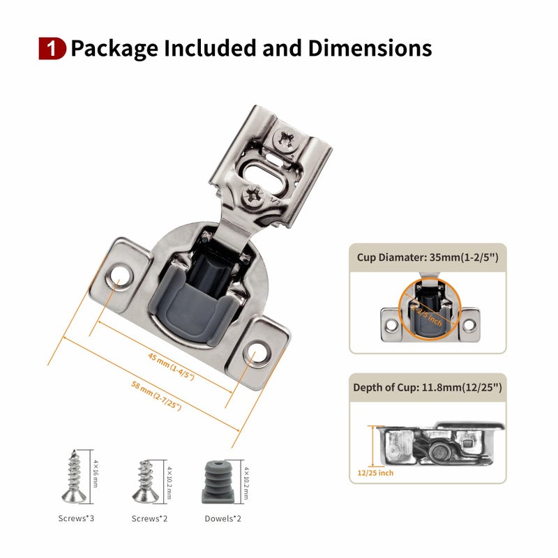 STIANC 50 Pack 1/2" Overlay 2D Soft Close Hinges for Face Frame Kitchen Cabinet, 3 Way Adjustability, Quiet Self-Shut Door,105 Degree - Image 2